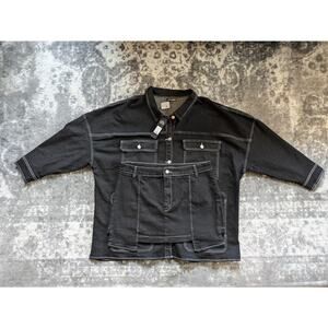 Fashion Nova Super Babe Denim Jacket & Skirt Set Black Wash - Large